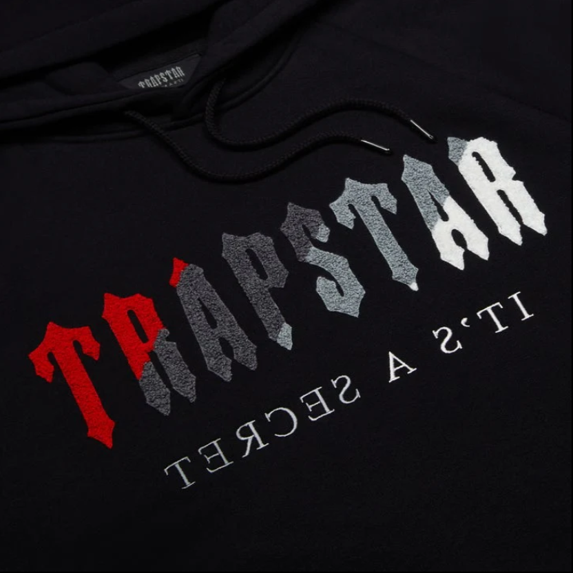 TRAPSTAR CHENILLE DECODED HOODED TRACKSUIT - BLACK & RED