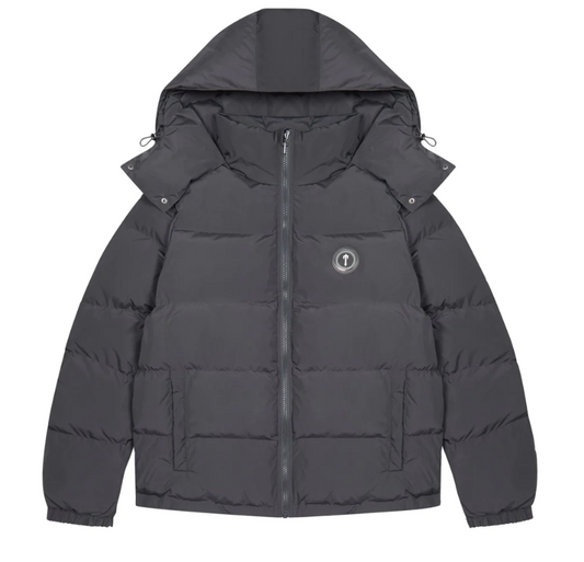 TRAPSTAR IRONGATE DETACHABLE HOODED PUFFER JACKET - STONE GREY