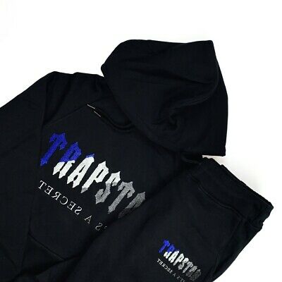 TRAPSTAR CHENILLE DECODED HOODED TRACKSUIT - BLACK & BLUE