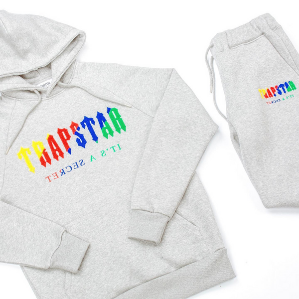 TRAPSTAR CHENILLE DECODED HOODED TRACKSUIT - GREY CANDY EDITION