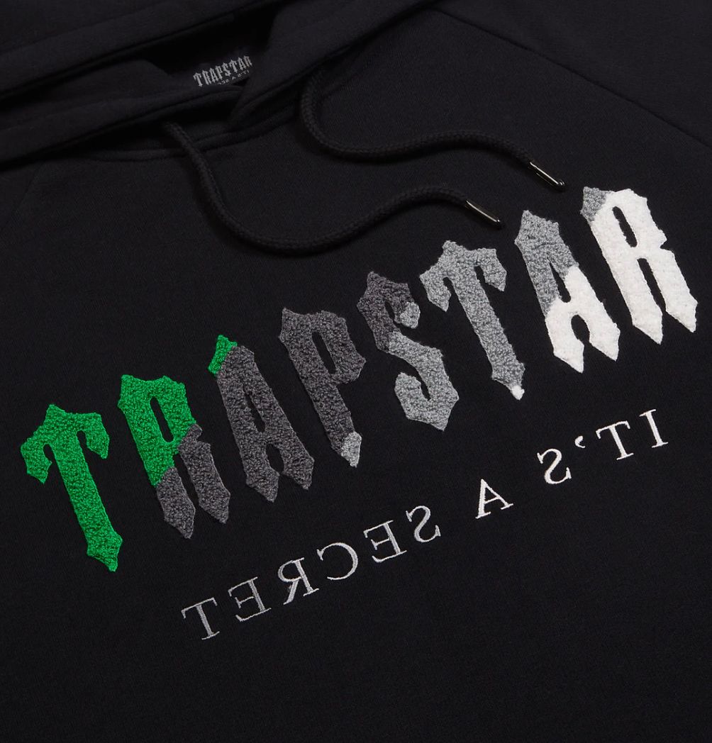 TRAPSTAR CHENILLE DECODED HOODED TRACKSUIT - BLACK & GREEN BEE