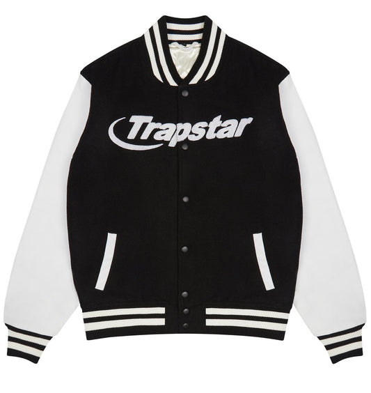 TRAPSTAR HYPERDRIVE CHENILLE VARSITY JACKET - BLACK & WHITE